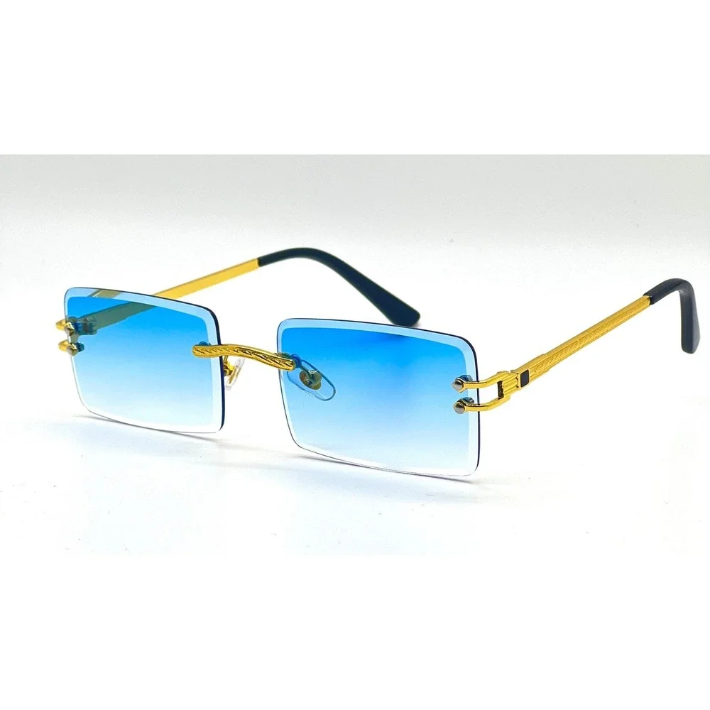 Blue Lens Gradient Sunglasses Gold Metal Frame‎ UV400 Sun Protection Metal Frame